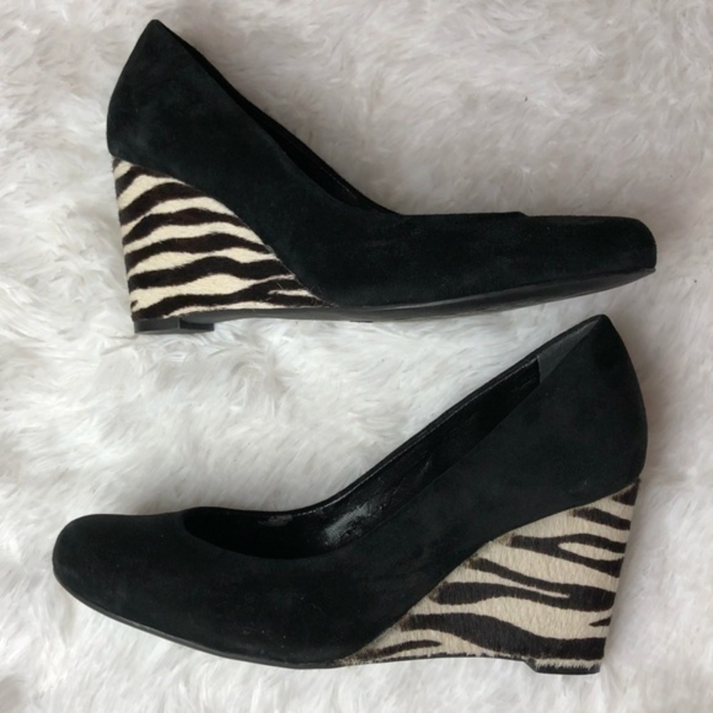 ANTONIO MELANI Black Suede/Zebra Print Calf Hair